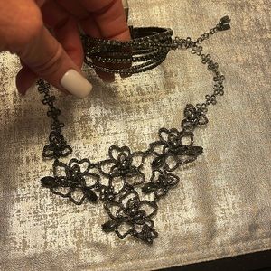 Black flower statement necklace and matching bracelet